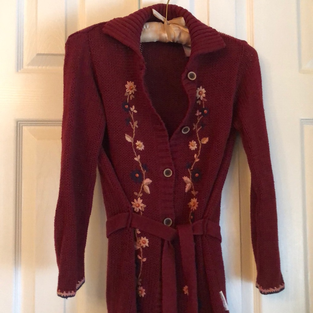 🌺Vintage Button down floral embroidered long sleeved duster sash belt cardigan